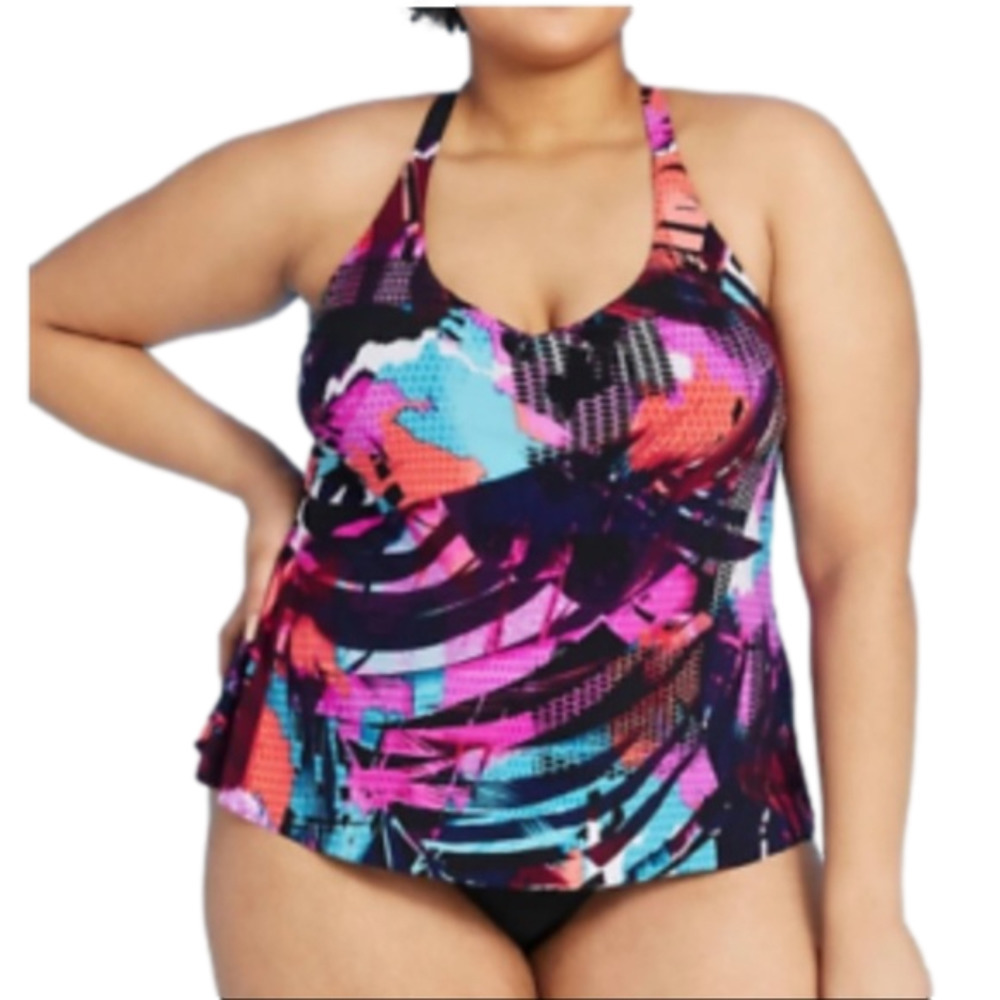 AQUA Green Black multi colored Racerback Tankini Top 20W